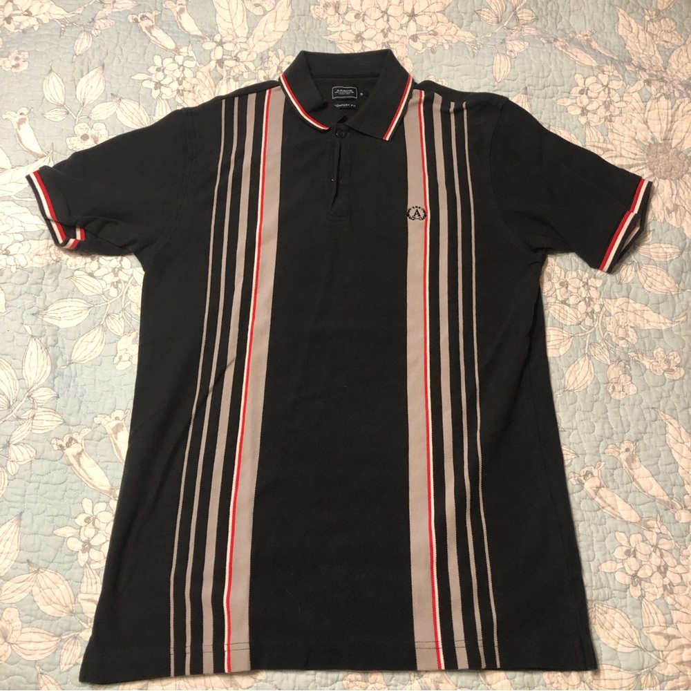 Black with Grey and Red Stripes Short-Sleeve Polo by Arrow
